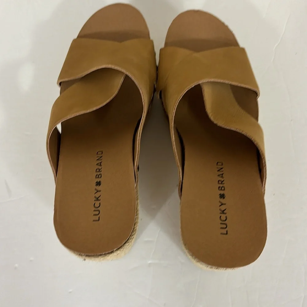 Lucky Brand LK-Neeka Tan Leather Platform Wedges Espadrilles 8.5 NWT